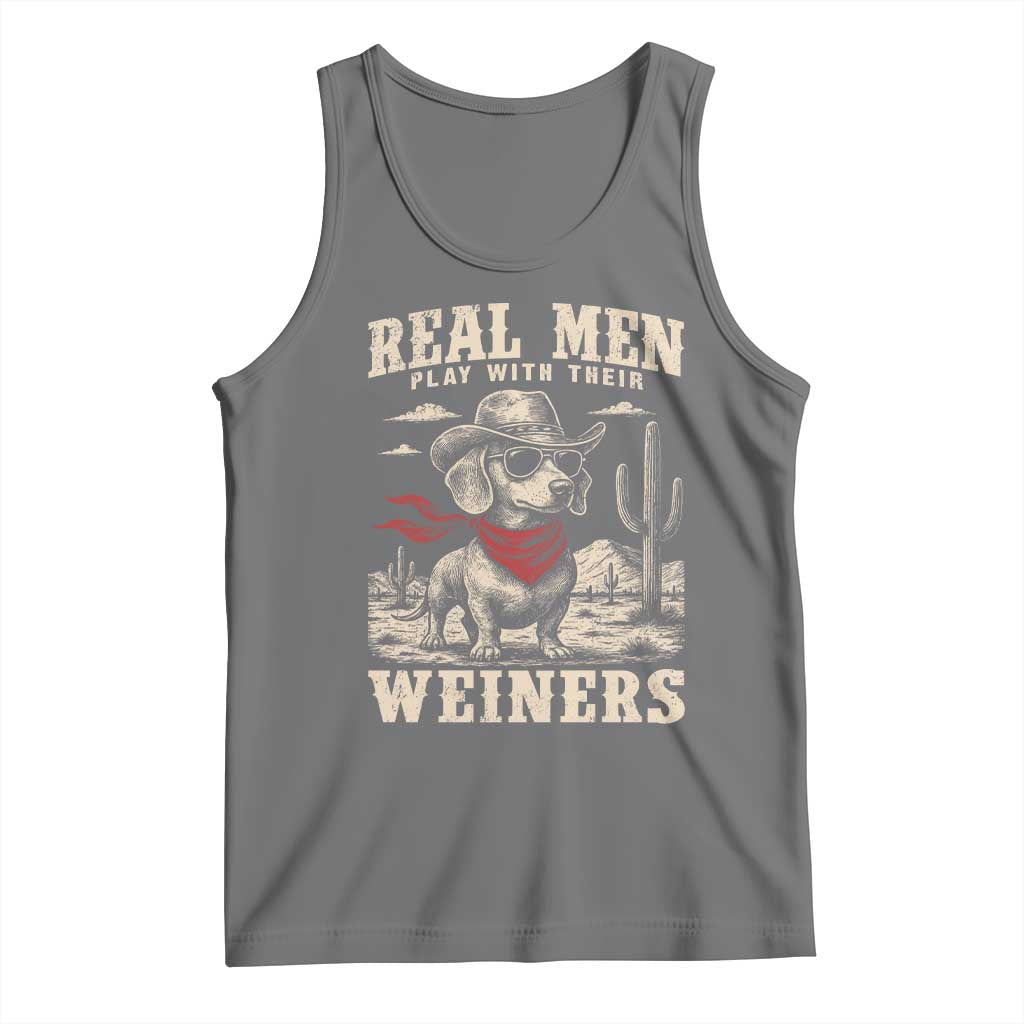 Funny Dachshund Cowboy Tank Top Real Men Play With Their Weiners TS10 Black Heather Print Your Wear