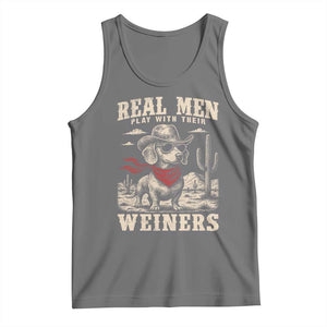 Funny Dachshund Cowboy Tank Top Real Men Play With Their Weiners TS10 Black Heather Print Your Wear