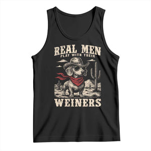 Funny Dachshund Cowboy Tank Top Real Men Play With Their Weiners TS10 Black Print Your Wear