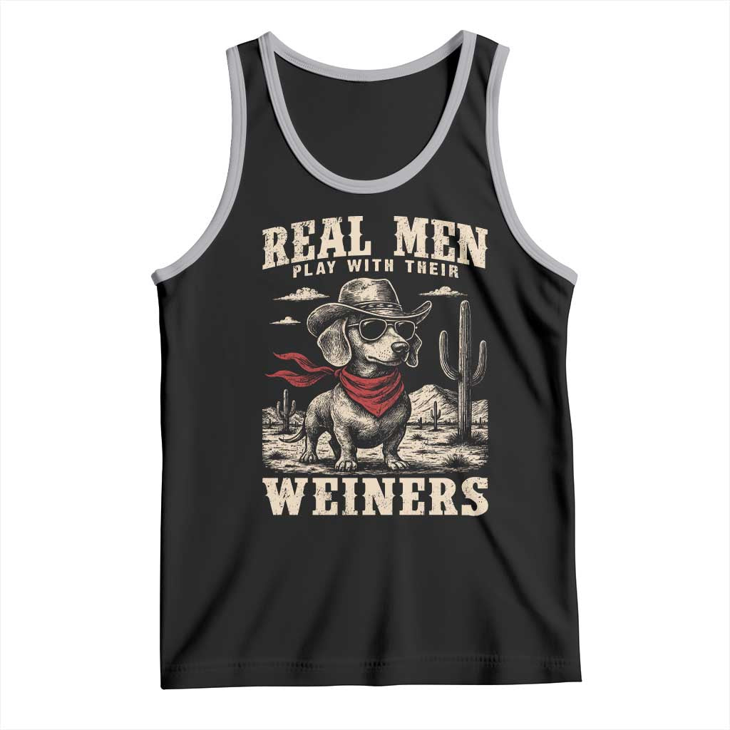 Funny Dachshund Cowboy Tank Top Real Men Play With Their Weiners TS10 Black Athletic Heather Print Your Wear