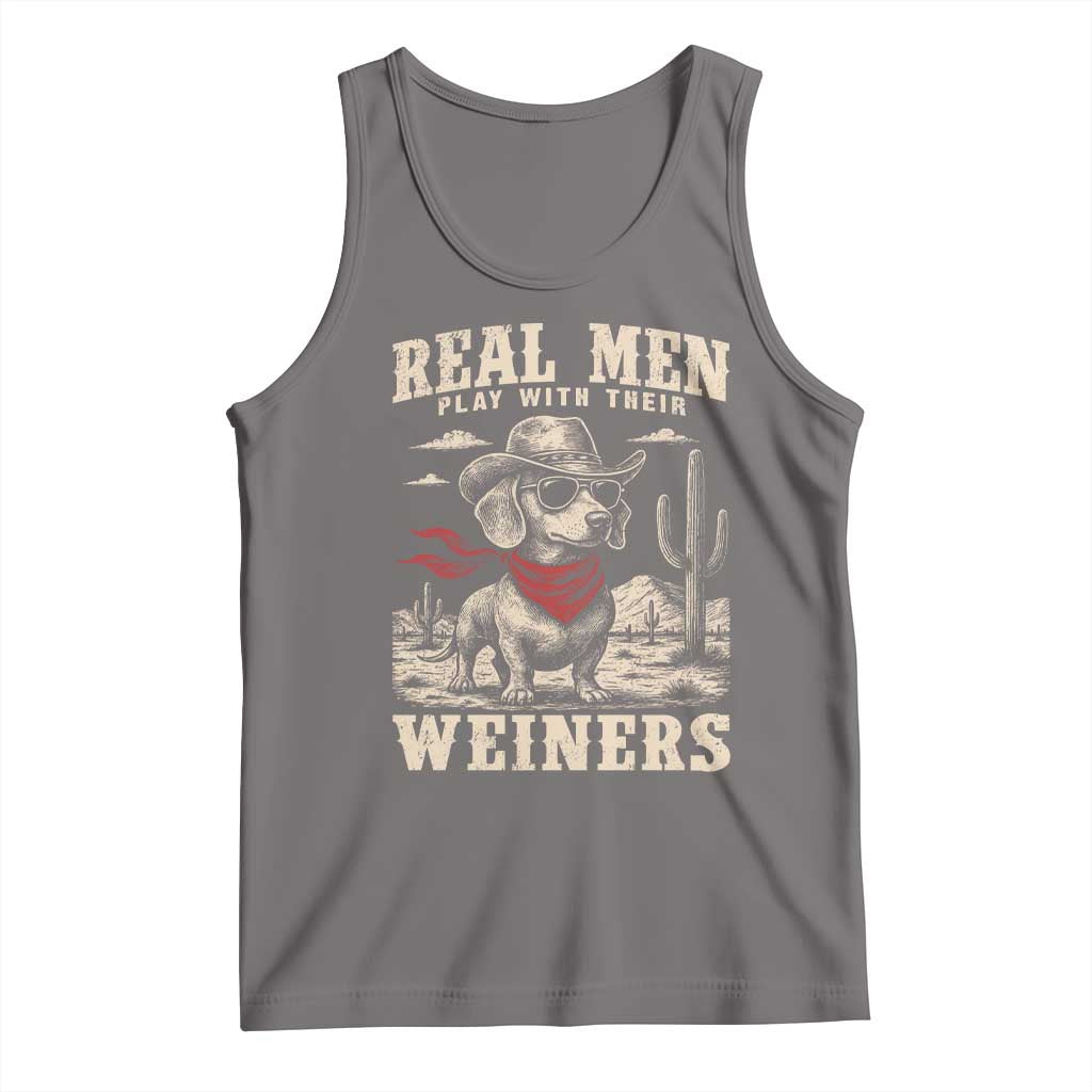 Funny Dachshund Cowboy Tank Top Real Men Play With Their Weiners TS10 Deep Heather Print Your Wear