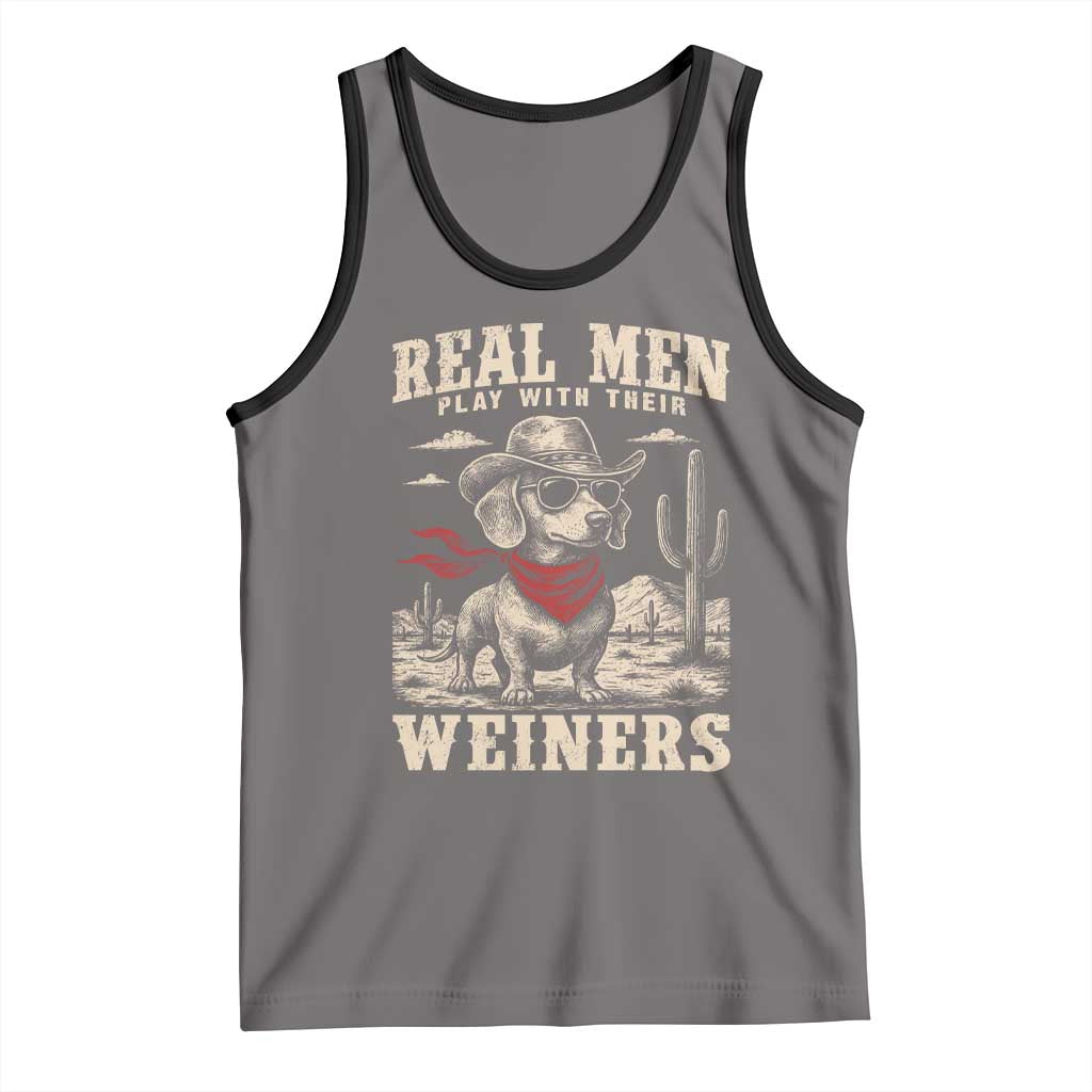 Funny Dachshund Cowboy Tank Top Real Men Play With Their Weiners TS10 Deep Heather Black Print Your Wear