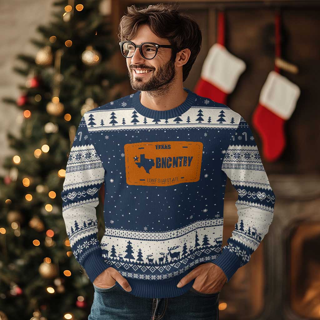 Texas Ugly Christmas Sweater Lone Star State Western Cowboy BNCNTRY Country TS10 Navy Beige Print Your Wear