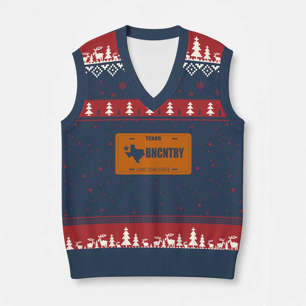 Texas V-Neck Knit Sweater Vest Lone Star State Western Cowboy BNCNTRY Country TS10 Navy Red Print Your Wear