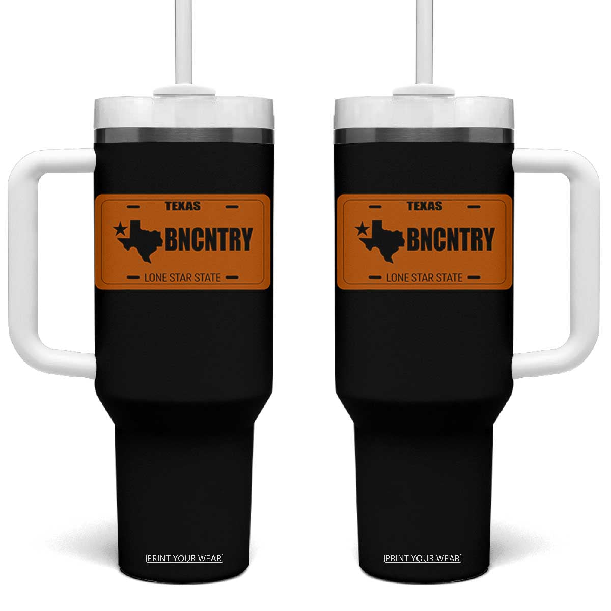 Texas Tumbler With Handle Lone Star State Western Cowboy BNCNTRY Country TS10 One Size: 40 oz Black Print Your Wear