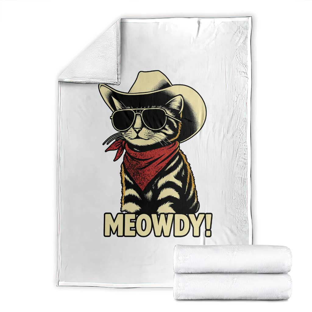 Vintage Cowboy Cat Throw Blanket Retro 90s Western Country Rodeo Meowdy Partner TS10 White Print Your Wear