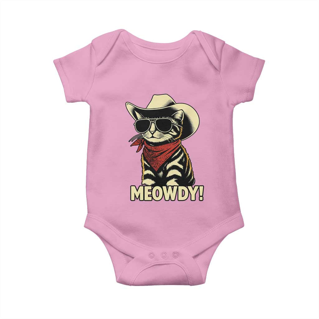 Vintage Cowboy Cat Baby Onesie Retro 90s Western Country Rodeo Meowdy Partner TS10 Light Pink Print Your Wear
