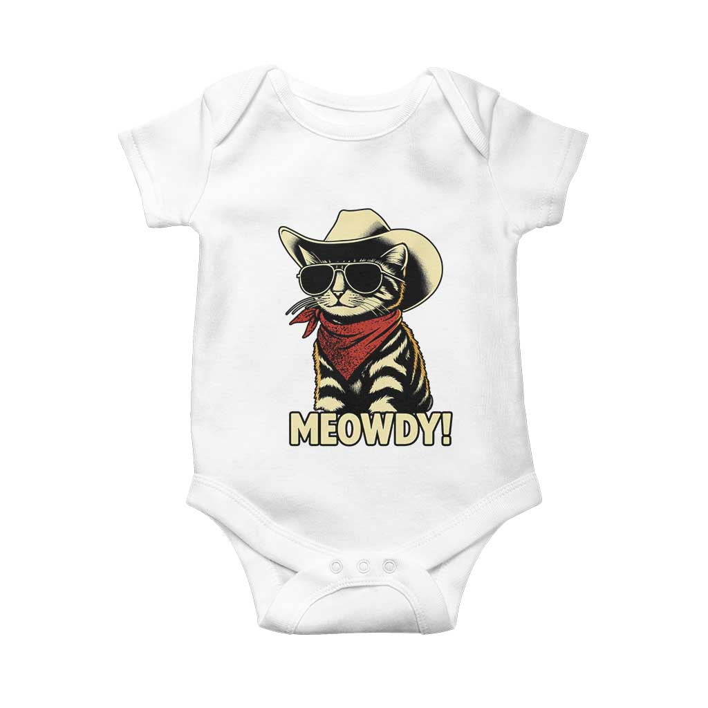 Vintage Cowboy Cat Baby Onesie Retro 90s Western Country Rodeo Meowdy Partner TS10 White Print Your Wear