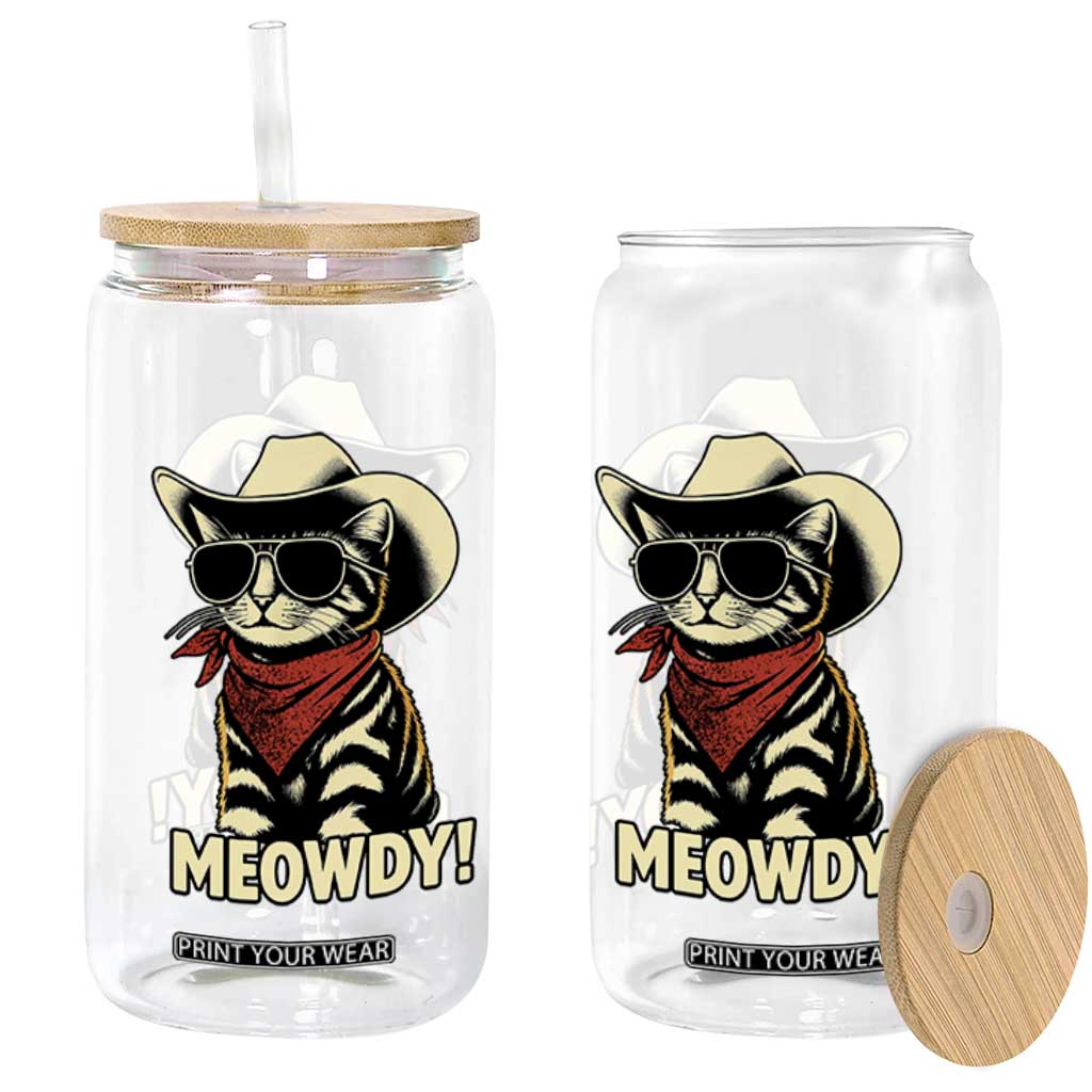 Vintage Cowboy Cat Glass Can Retro 90s Western Country Rodeo Meowdy Partner TS10 Print Your Wear