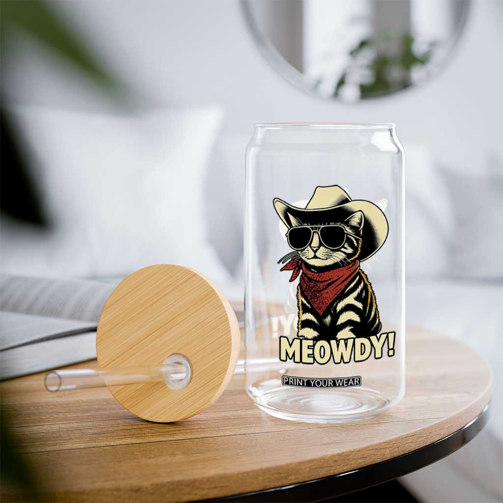 Vintage Cowboy Cat Glass Can Retro 90s Western Country Rodeo Meowdy Partner TS10 Print Your Wear