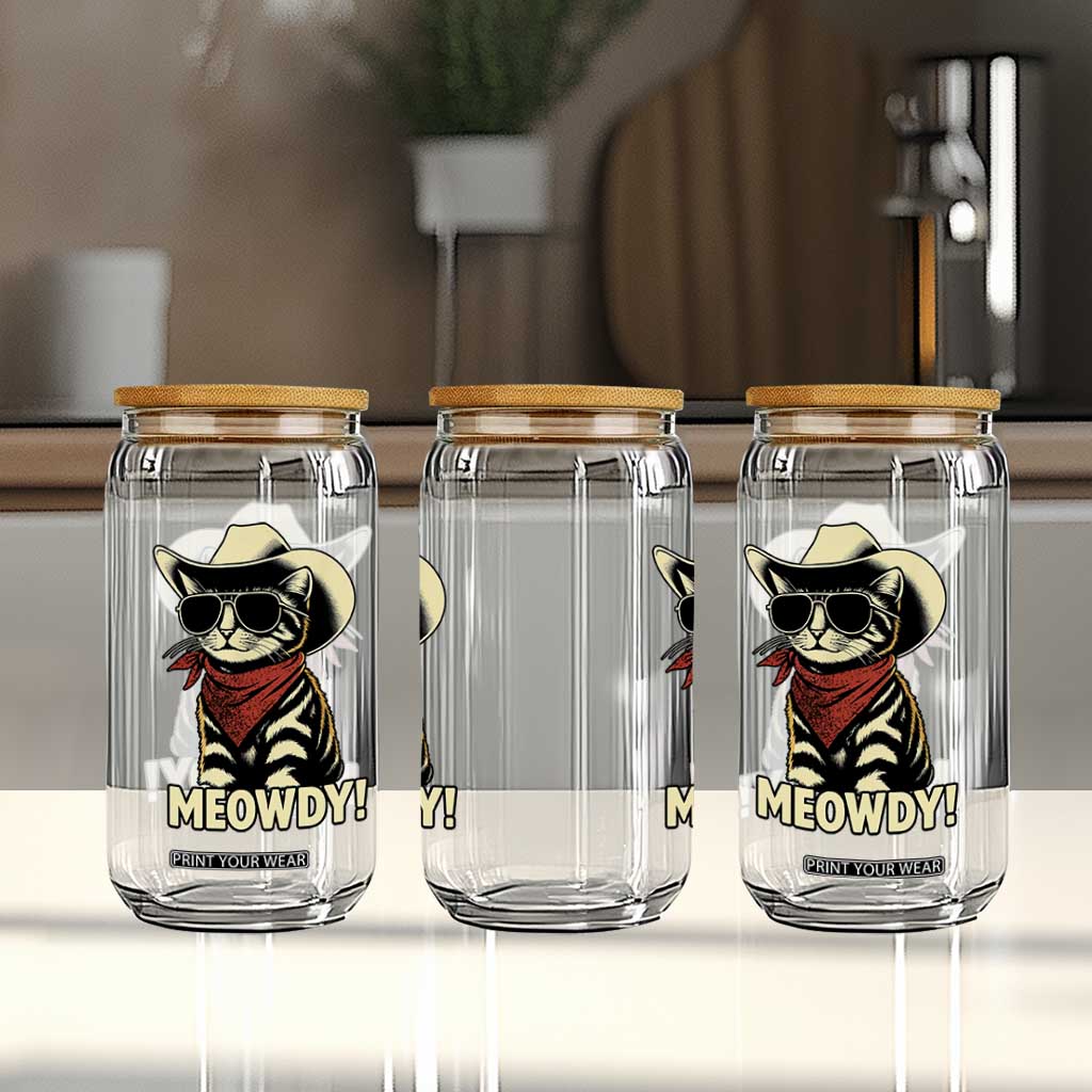 Vintage Cowboy Cat Glass Can Retro 90s Western Country Rodeo Meowdy Partner TS10 Print Your Wear
