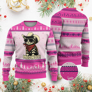 Vintage Cowboy Cat Ugly Christmas Sweater Retro 90s Western Country Rodeo Meowdy Partner TS10 Hot Pink Print Your Wear