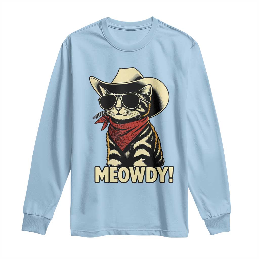 Vintage Cowboy Cat Long Sleeve Shirt Retro 90s Western Country Rodeo Meowdy Partner TS10 Light Blue Print Your Wear