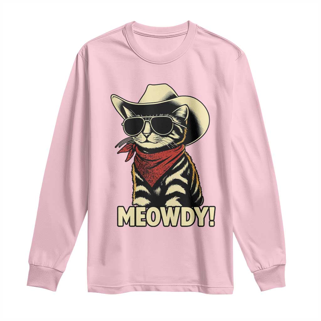 Vintage Cowboy Cat Long Sleeve Shirt Retro 90s Western Country Rodeo Meowdy Partner TS10 Light Pink Print Your Wear