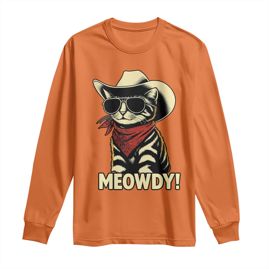 Vintage Cowboy Cat Long Sleeve Shirt Retro 90s Western Country Rodeo Meowdy Partner TS10 Orange Print Your Wear
