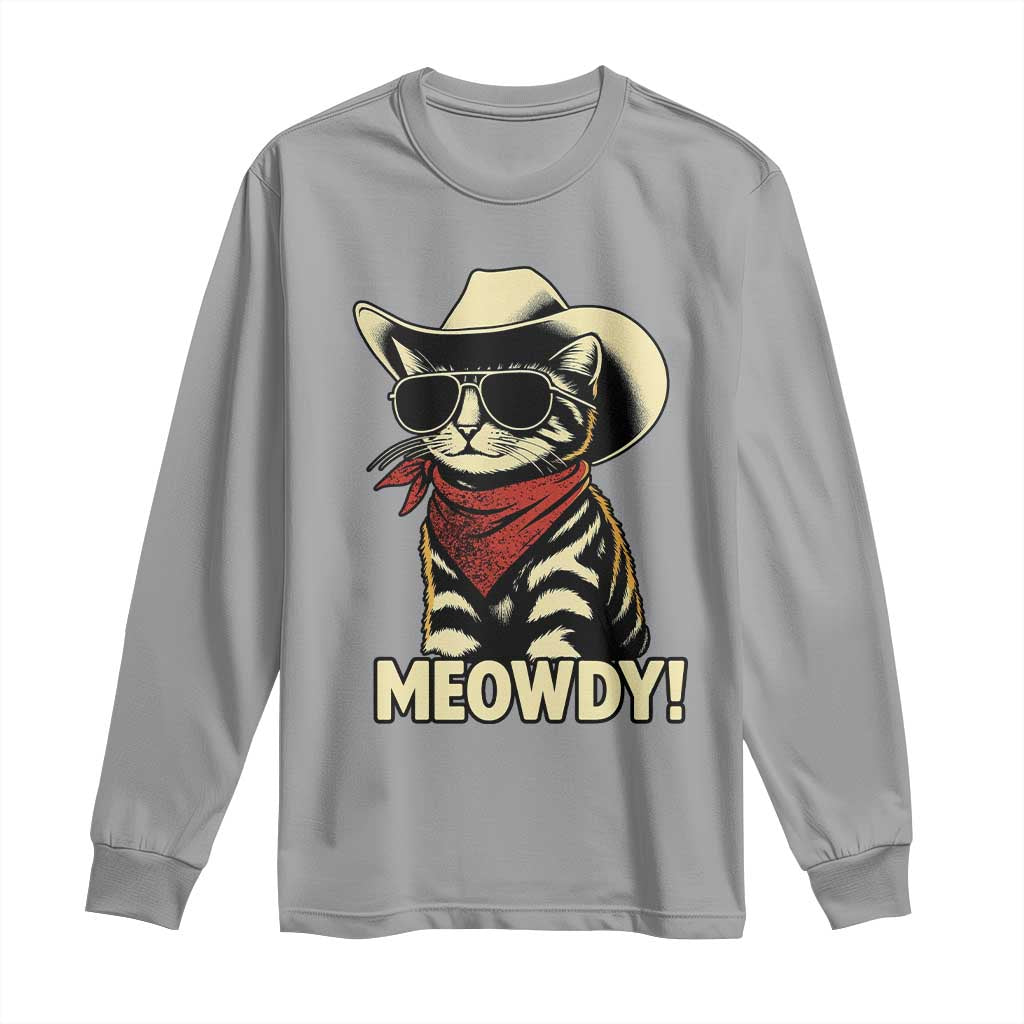 Vintage Cowboy Cat Long Sleeve Shirt Retro 90s Western Country Rodeo Meowdy Partner TS10 Sport Gray Print Your Wear
