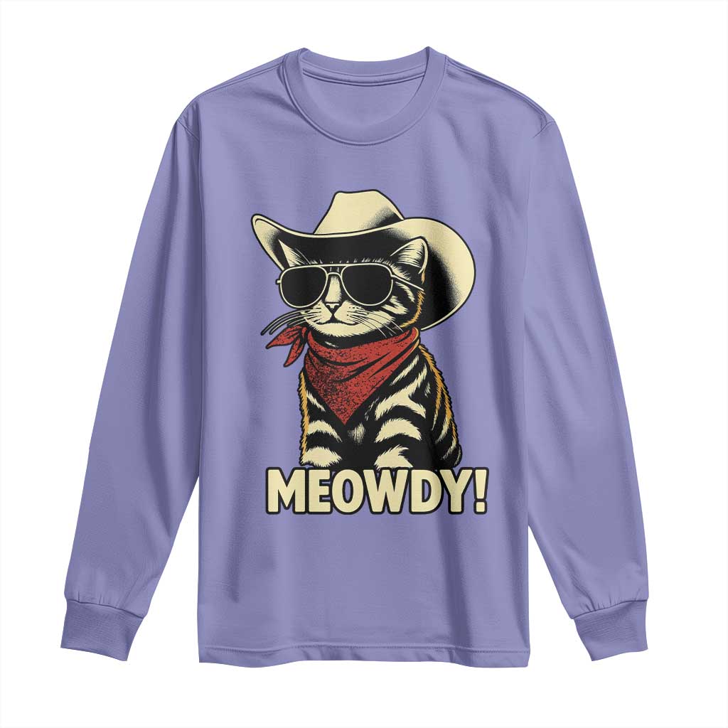 Vintage Cowboy Cat Long Sleeve Shirt Retro 90s Western Country Rodeo Meowdy Partner TS10 Violet Print Your Wear