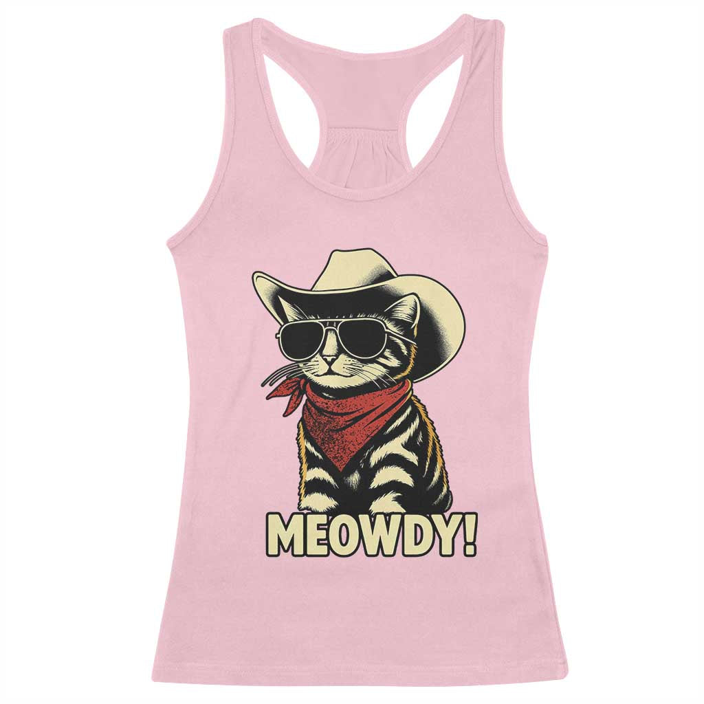 Vintage Cowboy Cat Racerback Tank Top Retro 90s Western Country Rodeo Meowdy Partner TS10 Light Pink Print Your Wear