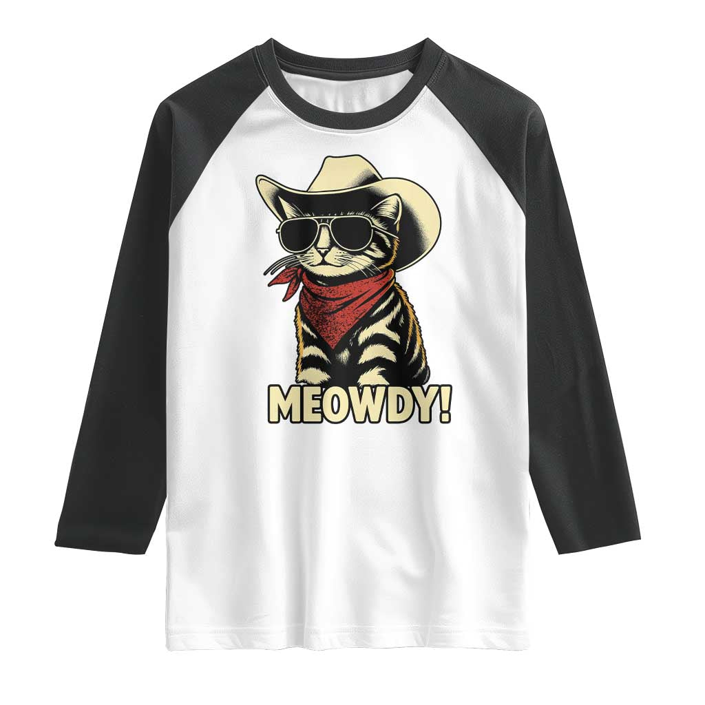 Vintage Cowboy Cat Raglan Shirt Retro 90s Western Country Rodeo Meowdy Partner TS10 White Black Print Your Wear
