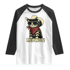Vintage Cowboy Cat Raglan Shirt Retro 90s Western Country Rodeo Meowdy Partner TS10 White Black Print Your Wear