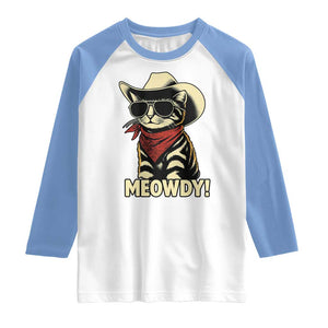 Vintage Cowboy Cat Raglan Shirt Retro 90s Western Country Rodeo Meowdy Partner TS10 White Carolina Blue Print Your Wear