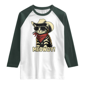 Vintage Cowboy Cat Raglan Shirt Retro 90s Western Country Rodeo Meowdy Partner TS10 White Dark Forest Green Print Your Wear