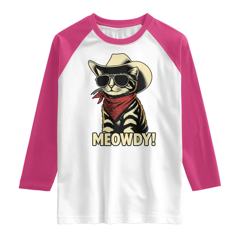 Vintage Cowboy Cat Raglan Shirt Retro 90s Western Country Rodeo Meowdy Partner TS10 White Heliconia Print Your Wear