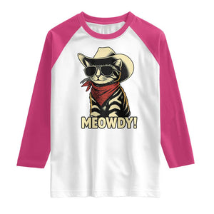 Vintage Cowboy Cat Raglan Shirt Retro 90s Western Country Rodeo Meowdy Partner TS10 White Heliconia Print Your Wear