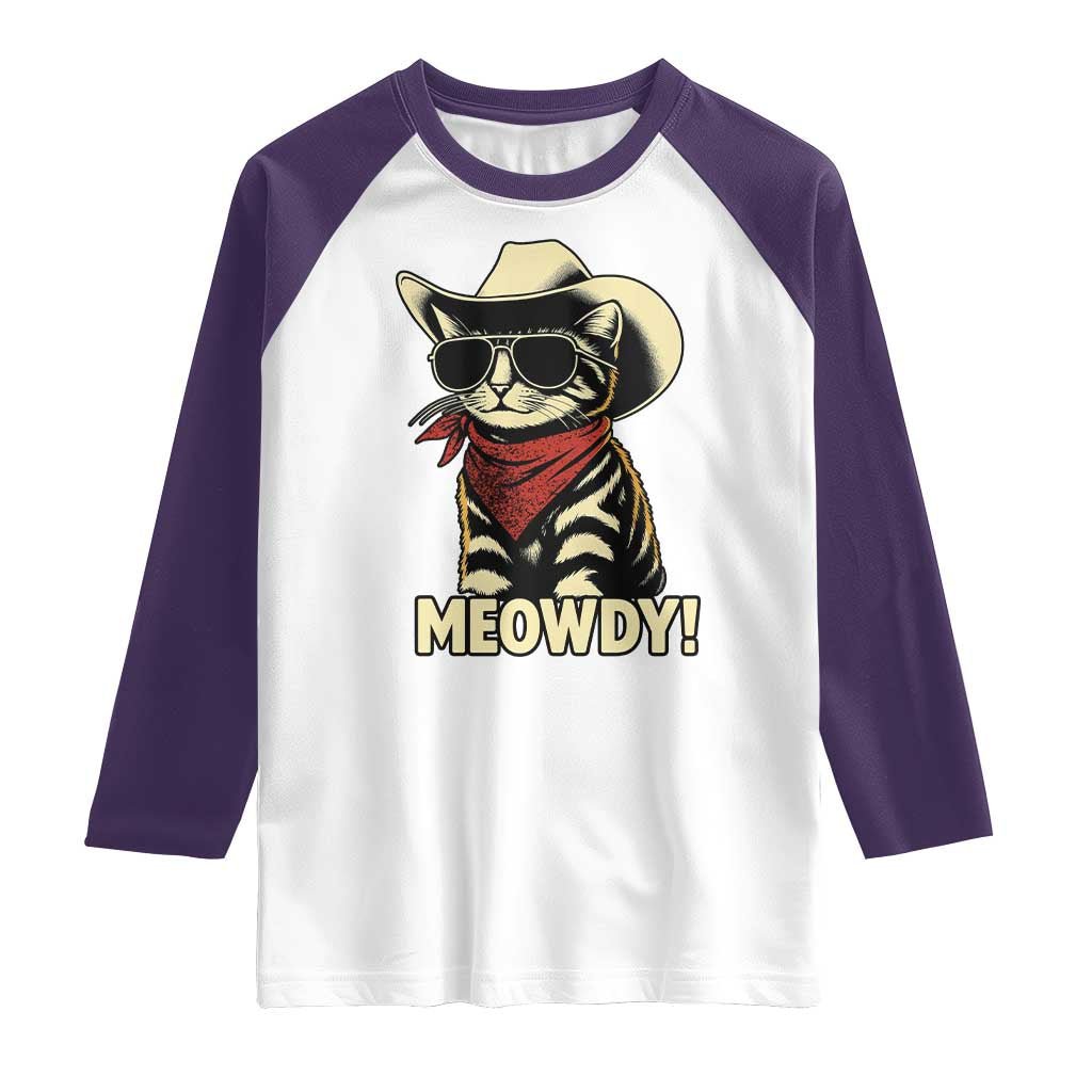 Vintage Cowboy Cat Raglan Shirt Retro 90s Western Country Rodeo Meowdy Partner TS10 White Purple Print Your Wear