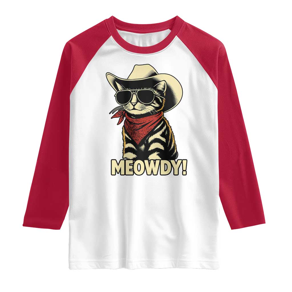 Vintage Cowboy Cat Raglan Shirt Retro 90s Western Country Rodeo Meowdy Partner TS10 White Red Print Your Wear