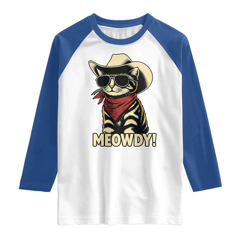 Vintage Cowboy Cat Raglan Shirt Retro 90s Western Country Rodeo Meowdy Partner TS10 White Royal Print Your Wear
