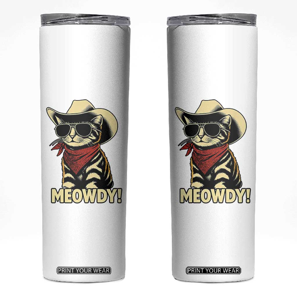 Vintage Cowboy Cat Skinny Tumbler Retro 90s Western Country Rodeo Meowdy Partner TS10 White Print Your Wear