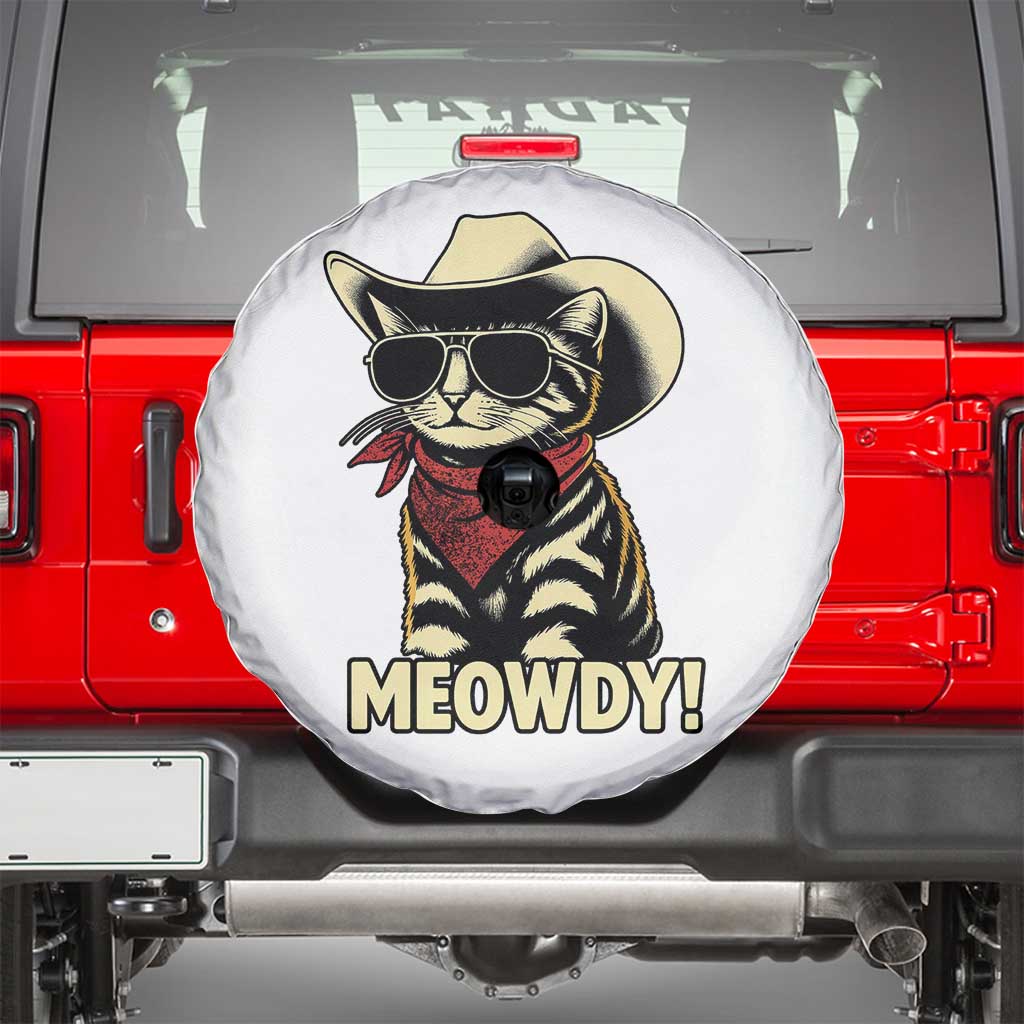 Vintage Cowboy Cat Spare Tire Cover Retro 90s Western Country Rodeo Meowdy Partner TS10 White Print Your Wear