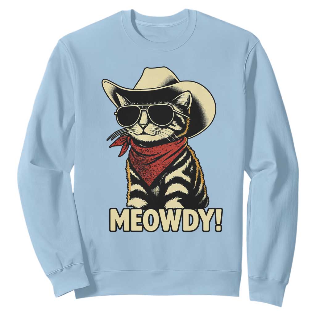 Vintage Cowboy Cat Sweatshirt Retro 90s Western Country Rodeo Meowdy Partner TS10 Light Blue Print Your Wear
