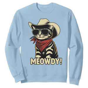 Vintage Cowboy Cat Sweatshirt Retro 90s Western Country Rodeo Meowdy Partner TS10 Light Blue Print Your Wear