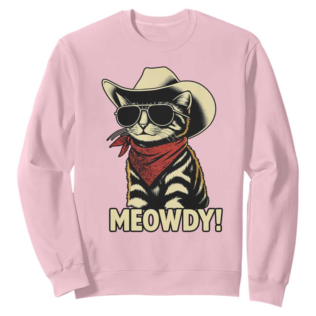 Vintage Cowboy Cat Sweatshirt Retro 90s Western Country Rodeo Meowdy Partner TS10 Light Pink Print Your Wear