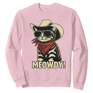 Vintage Cowboy Cat Sweatshirt Retro 90s Western Country Rodeo Meowdy Partner TS10 Light Pink Print Your Wear