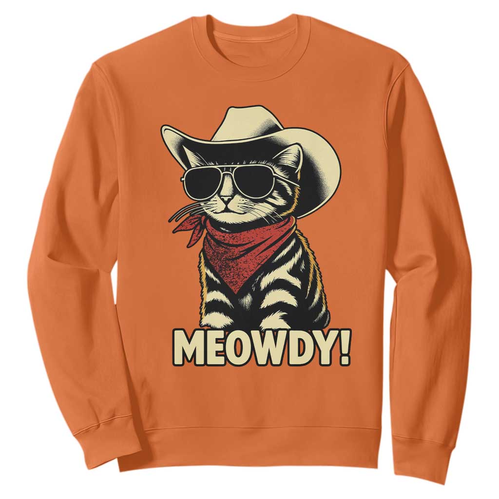 Vintage Cowboy Cat Sweatshirt Retro 90s Western Country Rodeo Meowdy Partner TS10 Orange Print Your Wear