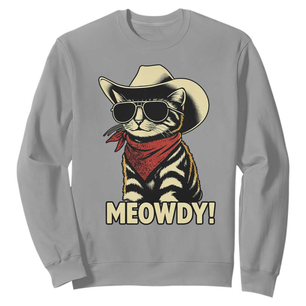 Vintage Cowboy Cat Sweatshirt Retro 90s Western Country Rodeo Meowdy Partner TS10 Sport Gray Print Your Wear