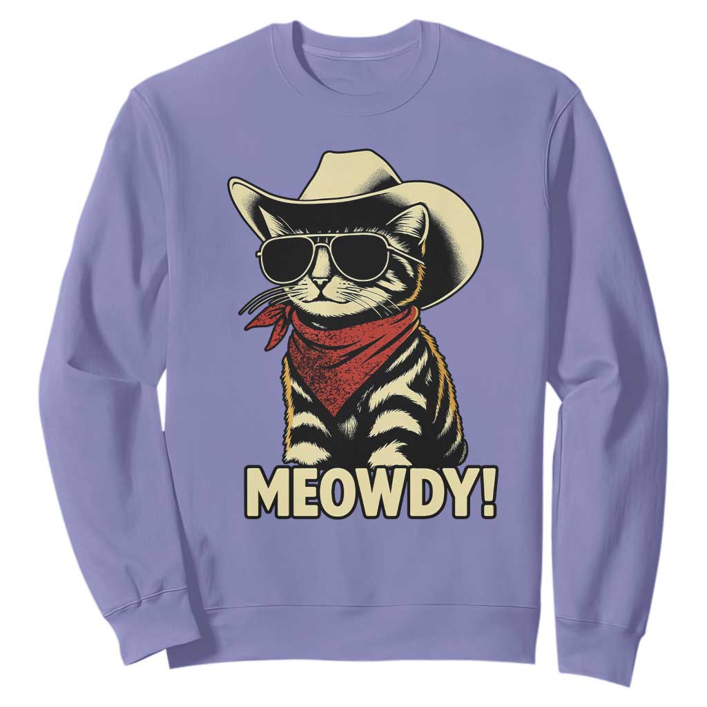 Vintage Cowboy Cat Sweatshirt Retro 90s Western Country Rodeo Meowdy Partner TS10 Violet Print Your Wear
