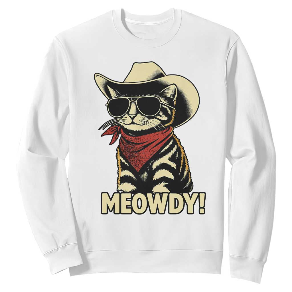 Vintage Cowboy Cat Sweatshirt Retro 90s Western Country Rodeo Meowdy Partner TS10 White Print Your Wear