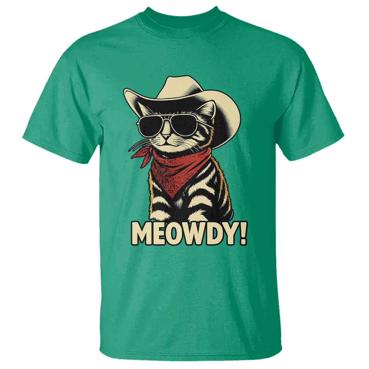 Vintage Cowboy Cat T Shirt Retro 90s Western Country Rodeo Meowdy Partner TS10 Irish Green Print Your Wear
