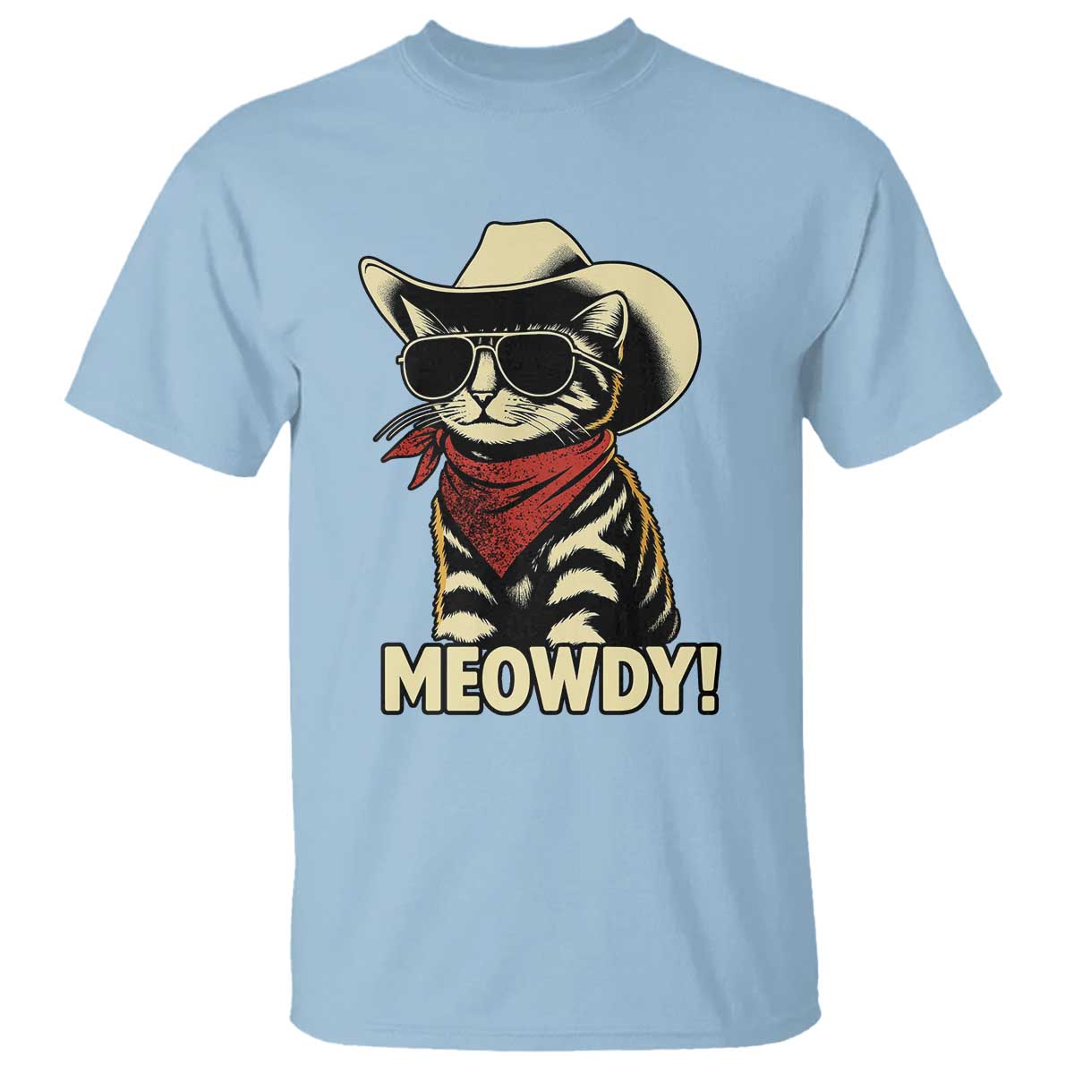 Vintage Cowboy Cat T Shirt Retro 90s Western Country Rodeo Meowdy Partner TS10 Light Blue Print Your Wear