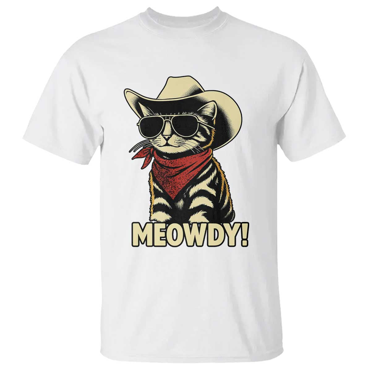 Vintage Cowboy Cat T Shirt Retro 90s Western Country Rodeo Meowdy Partner TS10 White Print Your Wear