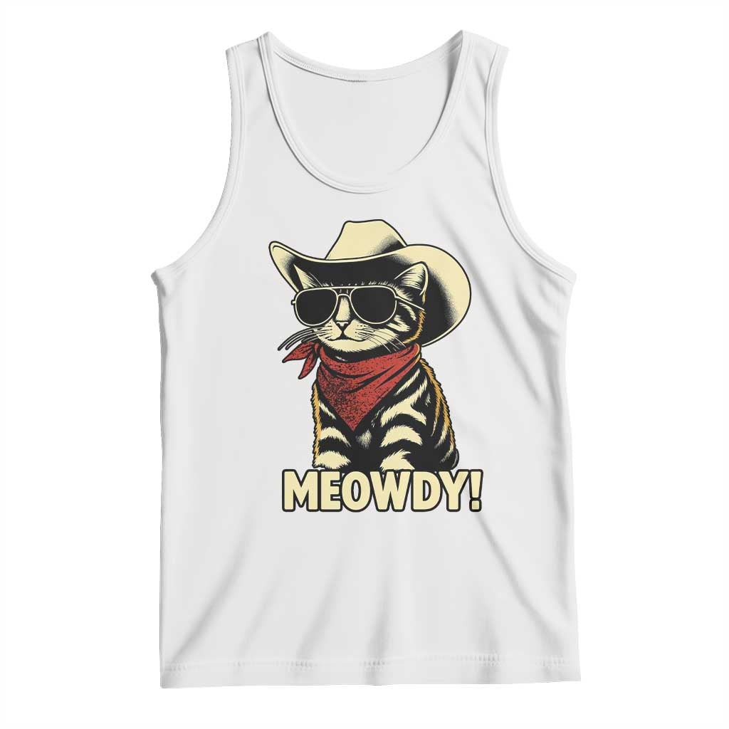 Vintage Cowboy Cat Tank Top Retro 90s Western Country Rodeo Meowdy Partner TS10 White Print Your Wear
