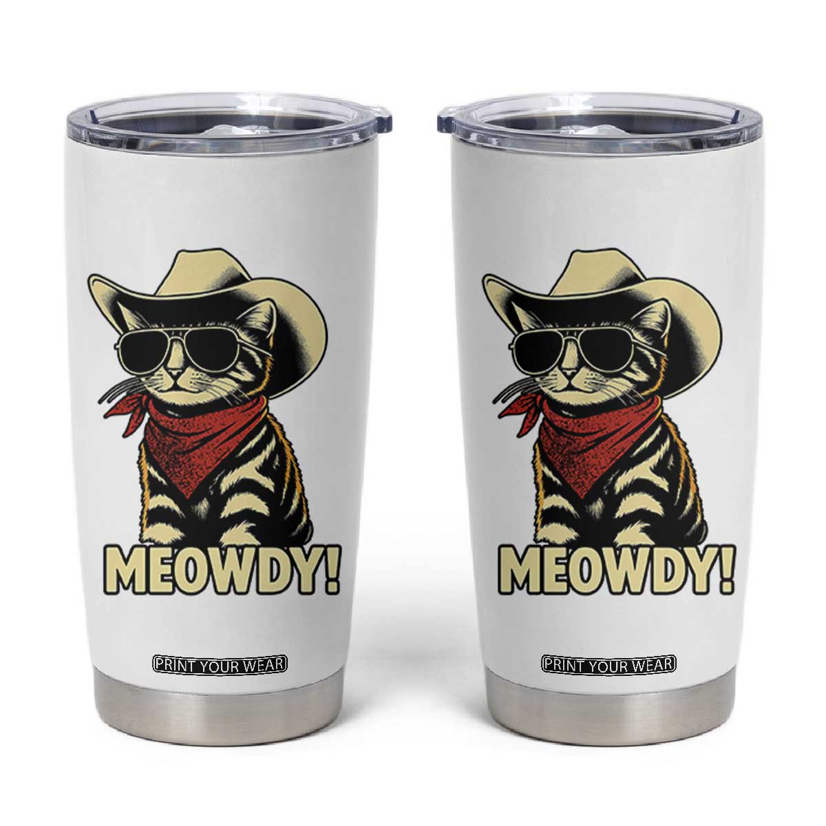 Vintage Cowboy Cat Tumbler Cup Retro 90s Western Country Rodeo Meowdy Partner TS10 White Print Your Wear
