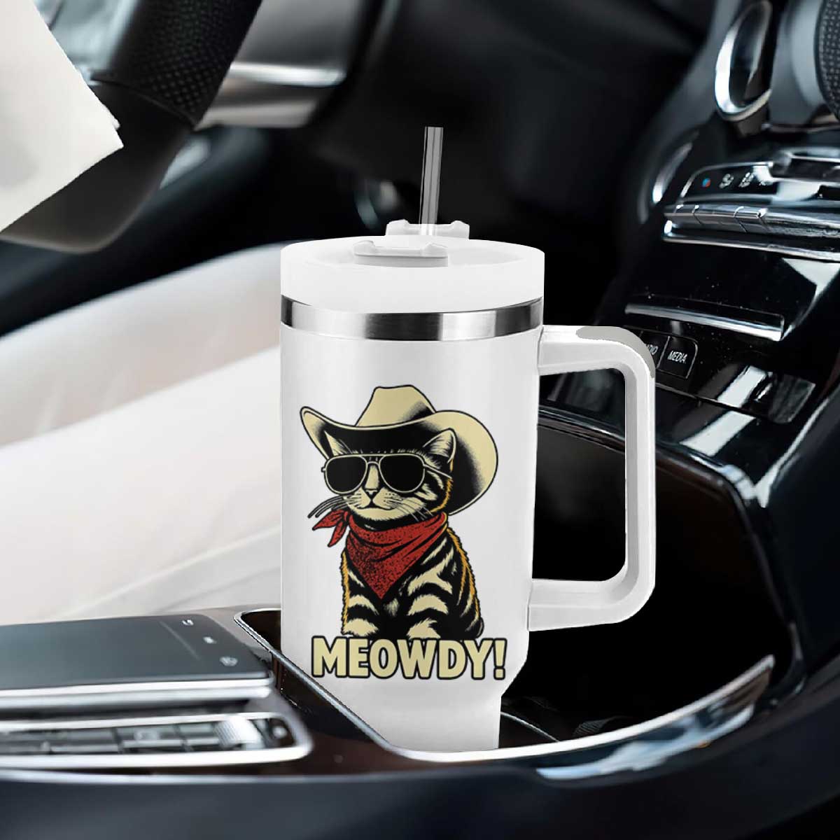 Vintage Cowboy Cat Tumbler With Handle Retro 90s Western Country Rodeo Meowdy Partner TS10 Print Your Wear