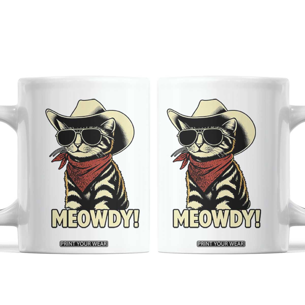 Vintage Cowboy Cat Coffee Mug Retro 90s Western Country Rodeo Meowdy Partner TS10 White Print Your Wear