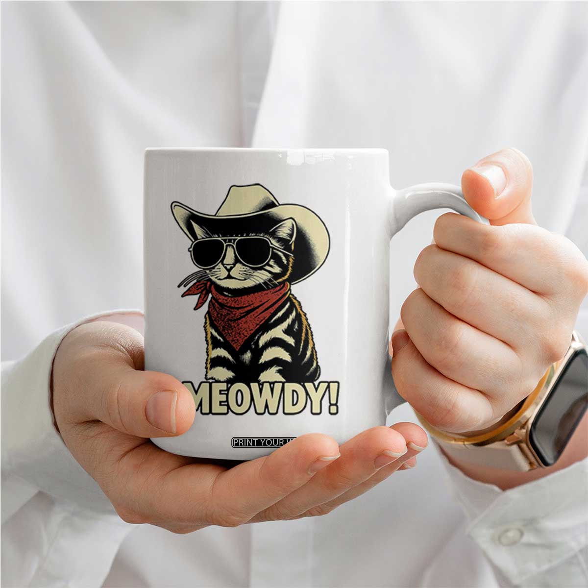 Vintage Cowboy Cat Coffee Mug Retro 90s Western Country Rodeo Meowdy Partner TS10 Print Your Wear