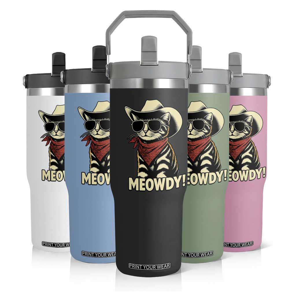 Vintage Cowboy Cat Flip Straw Tumbler Retro 90s Western Country Rodeo Meowdy Partner TS10 Print Your Wear